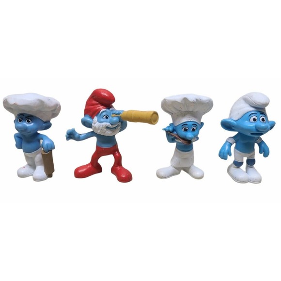 Lot Of 4 PVC Peyo Smurf Figures McDonald’s 2011 Baker Papa Chef Panicky - Picture 1 of 2